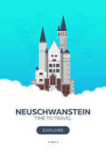 Deutschland. neuschwanstein. Zeit zu reisen. Reiseplakat. Vektorflache Abbildung.
