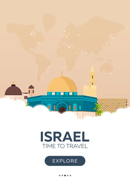 İsrail. Seyahat zamanı geldi. Seyahat poster. Vektör düz çizim. — Stok Vektör