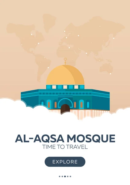 Israel. Mesquita Al-Aqsa. Hora de viajar. Cartaz de viagem. Ilustração plana vetorial . — Vetor de Stock