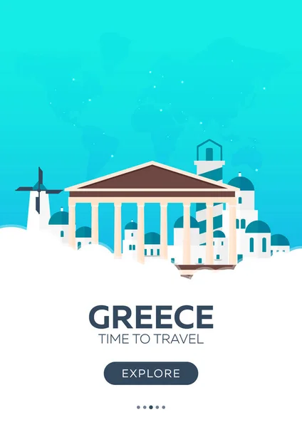 Grecia. Tempo per viaggiare. Poster di viaggio. Illustrazione piatta vettoriale . — Vettoriale Stock