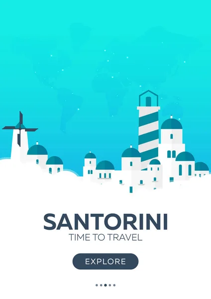 Grécia. Santorini. Hora de viajar. Cartaz de viagem. Ilustração plana vetorial . —  Vetores de Stock