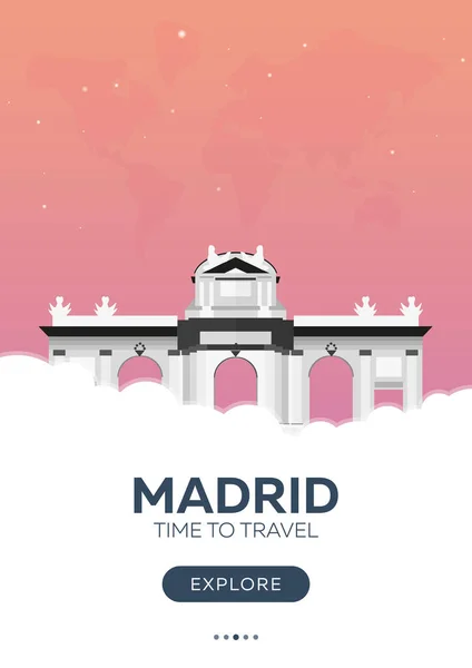 Espanha. Madrid. Hora de viajar. Cartaz de viagem. Ilustração plana vetorial . — Vetor de Stock