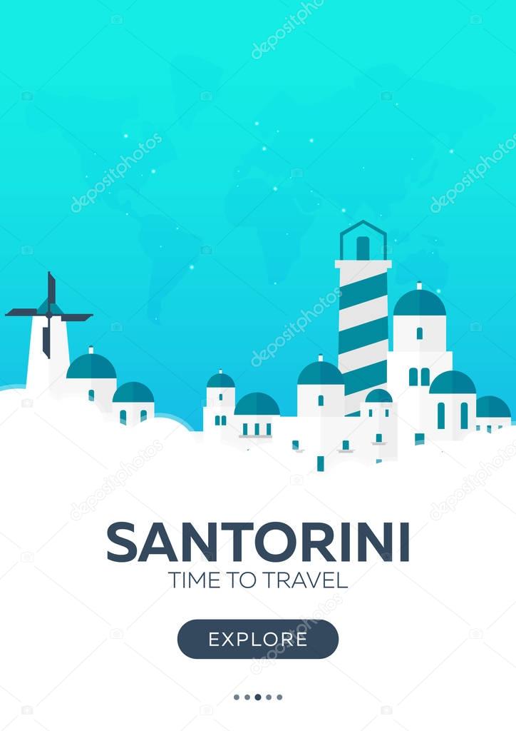 Greece. Santorini. Time to travel. Travel poster. Vector flat illustration.