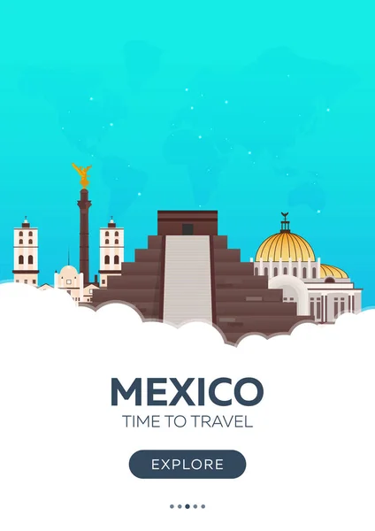 Mexiko. Zeit zu reisen. Reiseplakat. Vektorflache Abbildung. — Stockvektor