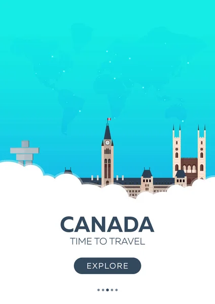 Canada. Tijd om te reizen. Reizen de poster. Platte vectorillustratie. — Stockvector