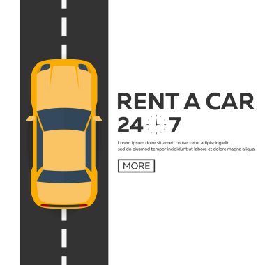 Bir araba kiralayın. Web reklam kavramı. Vektör düz çizim.