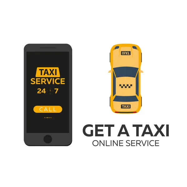 Послуги таксі. Мобільний додаток для обслуговування бронювання. Автомобіль таксі. Векторні плоскі ілюстрації . — стоковий вектор
