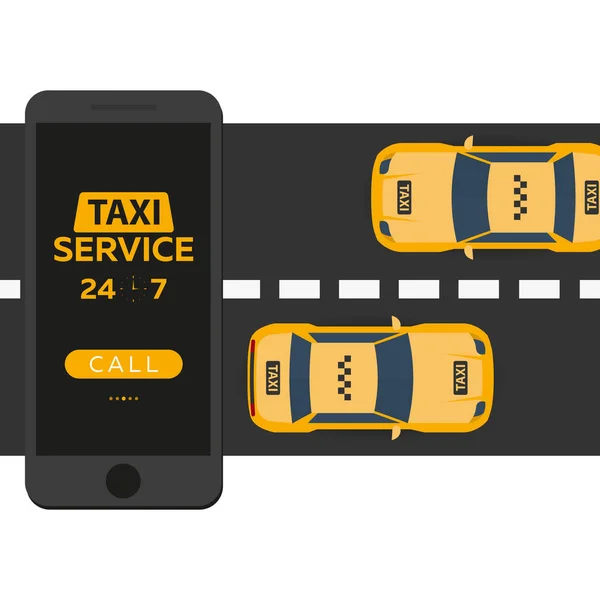 Taxi služba. Mobilní aplikace pro rezervaci. Auto taxi. Vektorové ilustrace plochá. — Stockový vektor