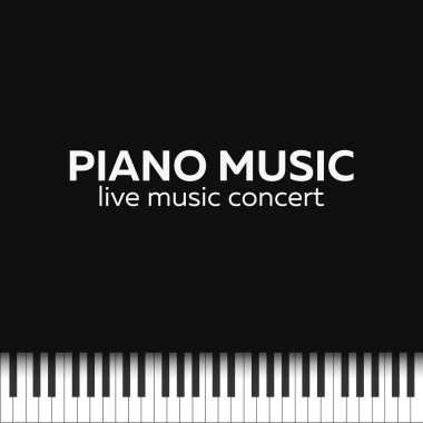 Piyano konseri afiş tasarımı. Canlı müzik konser. Piyano tuşları. Vektör çizim.