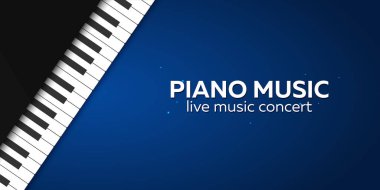 Piyano konseri afiş tasarımı. Canlı müzik konser. Piyano tuşları. Vektör çizim.