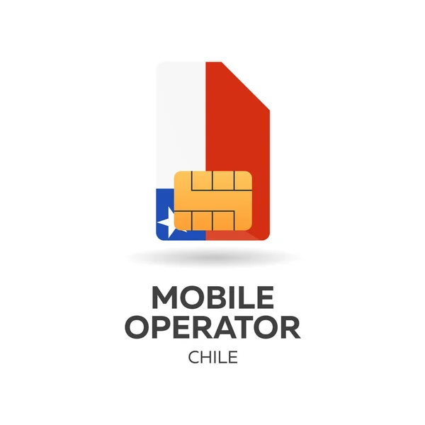 Mobilní operátor, Chile. SIM karta s vlajkou. Vektorové ilustrace. — Stockový vektor