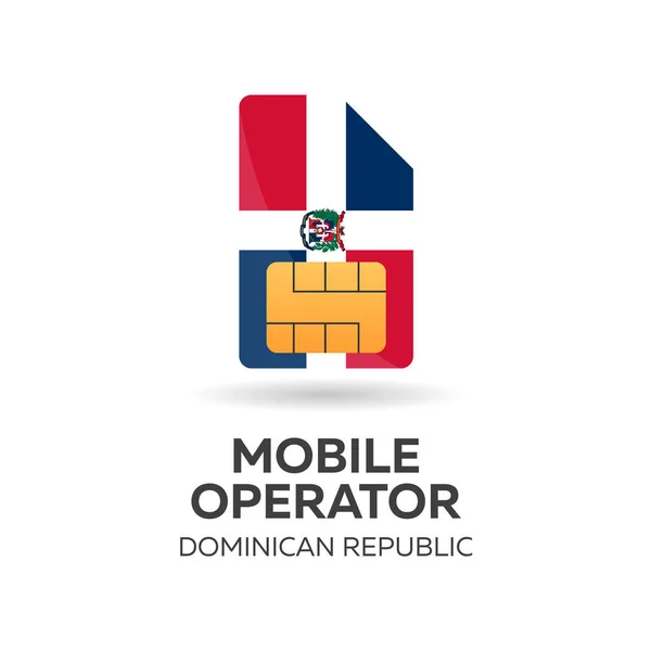 República Dominicana operadora de telefonia móvel. Cartão SIM com bandeira. Ilustração vetorial . — Vetor de Stock