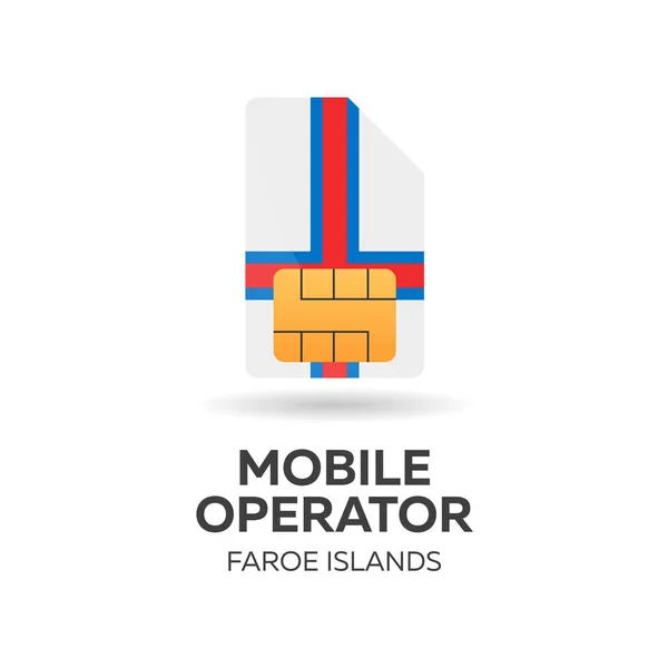 Faerské ostrovy mobilní operátor. SIM karta s vlajkou. Vektorové ilustrace. — Stockový vektor