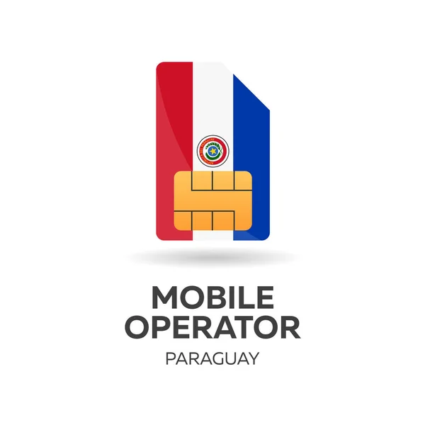 Operadora móvel do Paraguai. Cartão SIM com bandeira. Ilustração vetorial . — Vetor de Stock