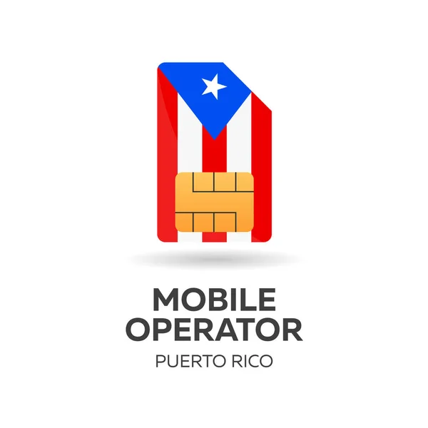 Mobilní operátor, Puerto Rico. SIM karta s vlajkou. Vektorové ilustrace. — Stockový vektor
