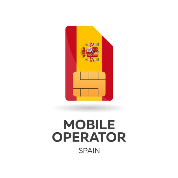 Spanien mobiloperatör. SIM-kort med flagga. Vektorillustration. — Stock vektor