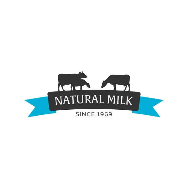 Süt amblemi, etiketleri, logo ve tasarım öğeleri. Taze ve doğal süt. Süt çiftliği. İnek sütü. Vektör logo tasarım. — Stok Vektör