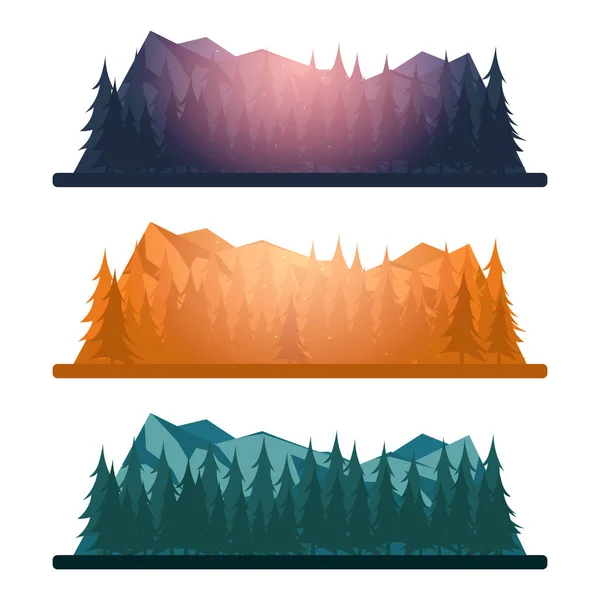 Gebirgslandschaft. felsigen Bergen und Kiefernwäldern. Abend. — Stockvektor