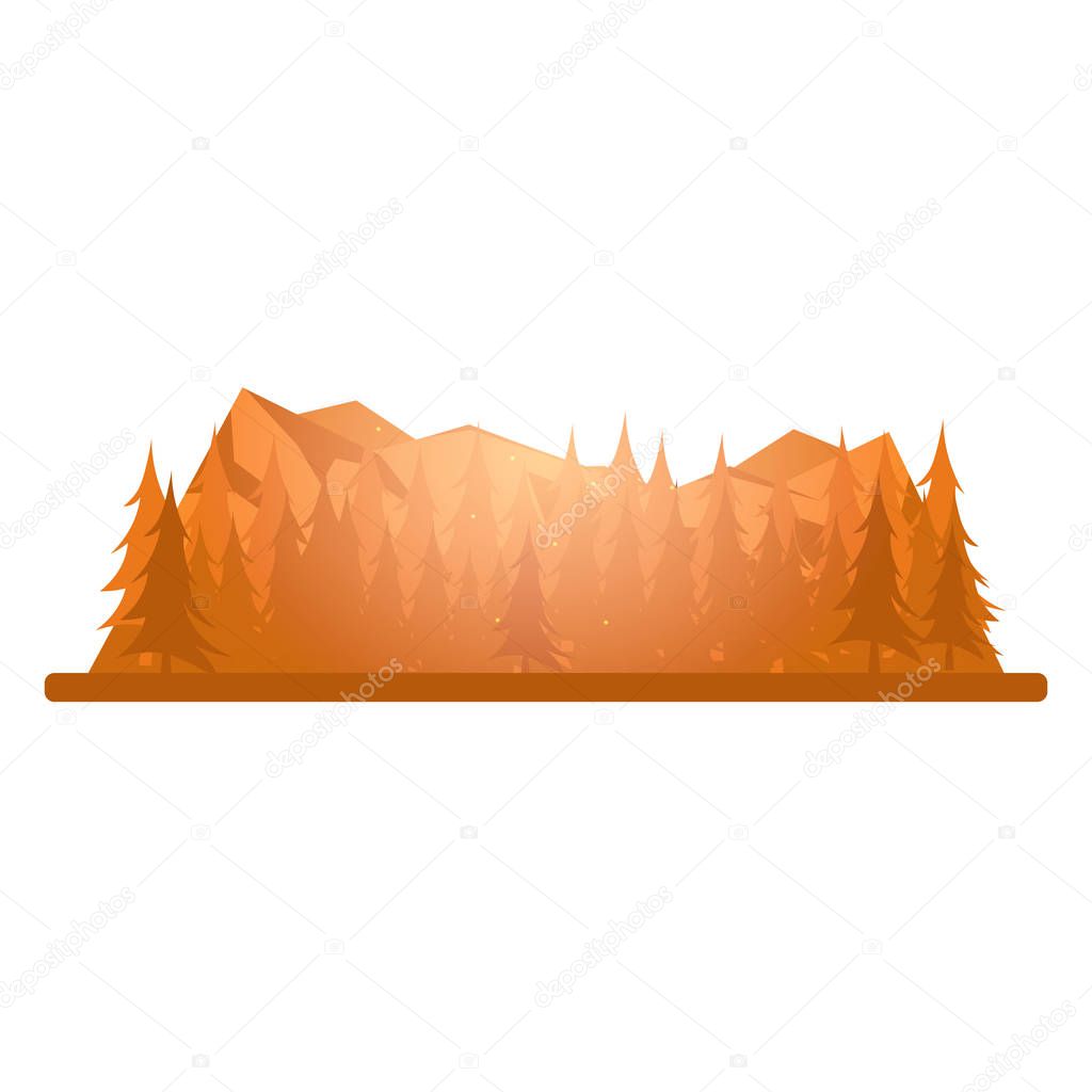 Nature autumn mountains landscape. Rocky mountains and pine forest. Evening.