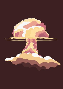 Nuclear Explosion. Cartoon Retro poster. Mushroom cloud. Vector illustration. clipart
