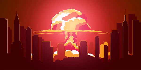 Nuclear Explosion. Cartoon Retro poster. Mushroom cloud. Vector illustration. — Stock Vector