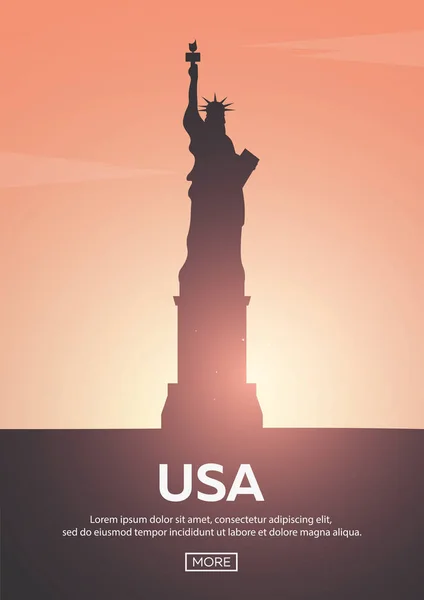 Cartaz de viagem para os EUA. Sílhuetas de pontos de referência. Ilustração vetorial . —  Vetores de Stock