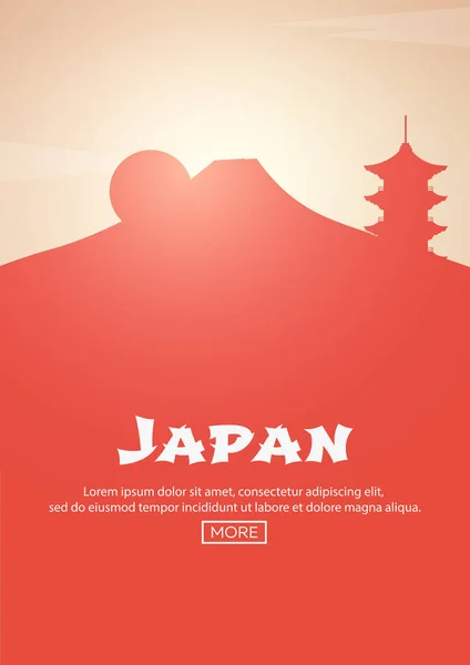 Poster perjalanan ke Jepang. Ciri khas siluet. Ilustrasi vektor . - Stok Vektor
