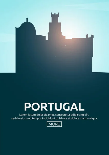 Cartaz de viagem para Portugal. Sílhuetas de pontos de referência. Ilustração vetorial . — Vetor de Stock