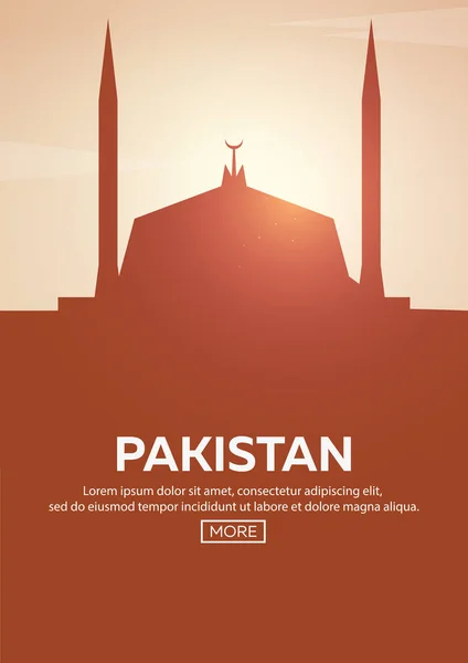 Plakat podróż do Pakistanu. Sylwetki zabytki. Ilustracja wektorowa. — Wektor stockowy