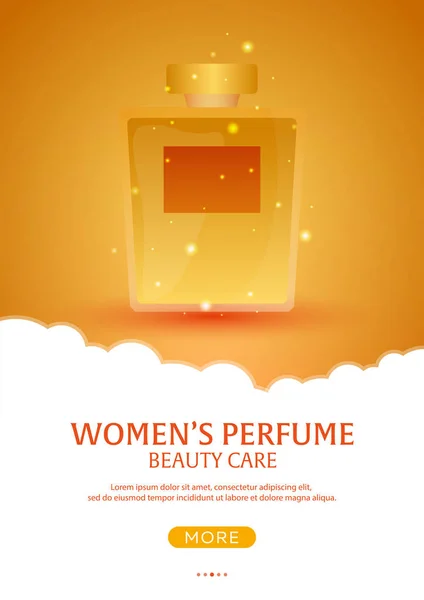 Parfumfles. Womens parfum. Schoonheidsverzorging. Sjabloon, mockup voor advertenties, tijdschrift, branding. Vectorillustratie. — Stockvector