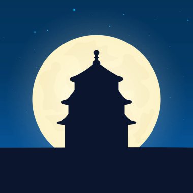 Çin siluet cazibe. Seyahat afiş ayda gece arka plan ile. Ülke gezisi. İllüstrasyon seyahat.