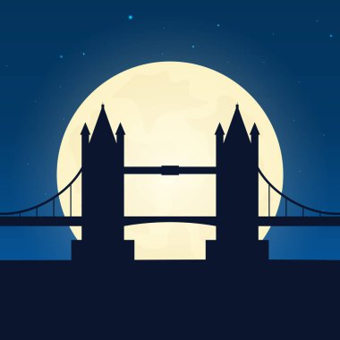 İngiltere, Londra siluet cazibe. Seyahat afiş ayda gece arka plan ile. Ülke gezisi. İllüstrasyon seyahat.