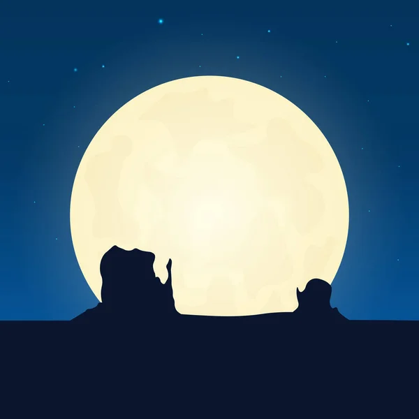 USA silhouet van de attractie. Reizen banner met maan op de achtergrond van de nacht. Reis naar het land. Reizende illustratie. — Stockvector
