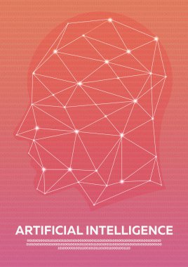 Yapay zeka, sibernetik beyin, ikili kod. Vektör çizim.