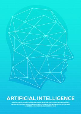 Yapay zeka, sibernetik beyin, ikili kod. Vektör çizim.