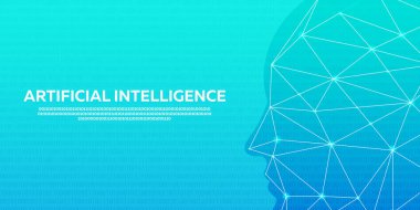 Yapay zeka, sibernetik beyin, ikili kod. Vektör çizim.