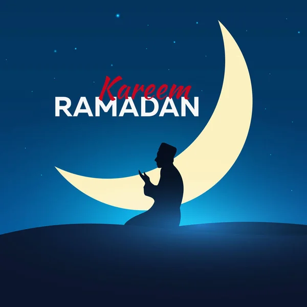 Kareem Ramadán. Ramadan Mubarak. Modli se. Blahopřání. Arabská noc s Dorůstající srpek. — Stockový vektor