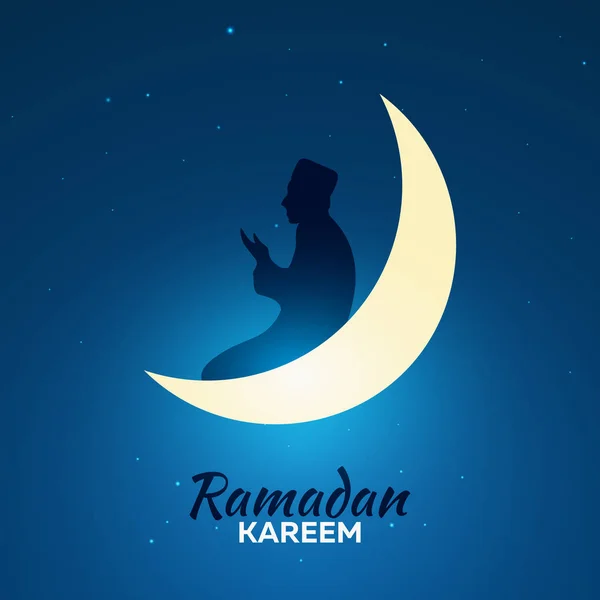 Ramadan Kareem. Ramadan Mubarak. Biglietto d'auguri. Notte araba con luna di Mezzaluna . — Vettoriale Stock