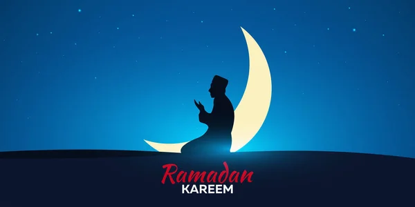Ramadan Kareem. Ramadan Moubarak. Priez. Carte de vœux. Nuit arabe avec croissant de lune . — Image vectorielle