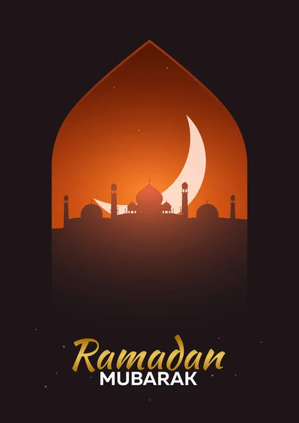 Ramadan Kareem. Ramadan Moubarak. Carte de vœux. Nuit arabe avec croissant de lune . — Image vectorielle