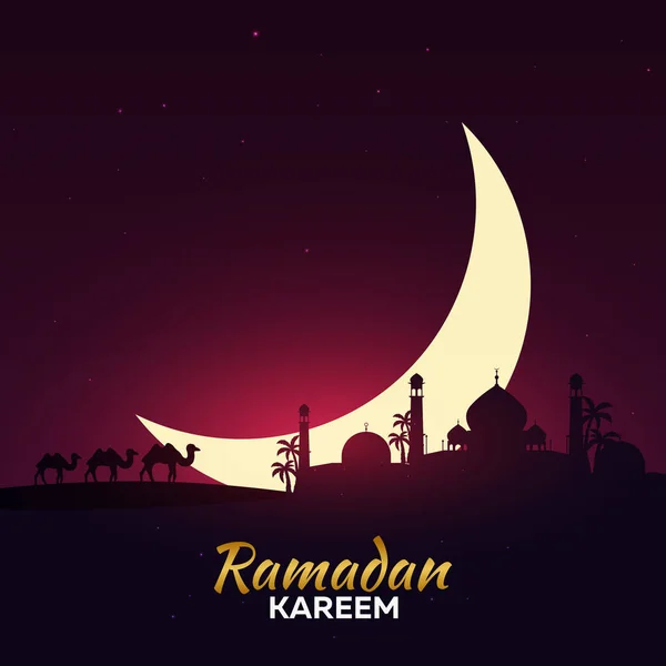 Ramadan Kareem. Ramadan Mubarak. Wenskaart. Arabische nacht met halve maan. — Stockvector