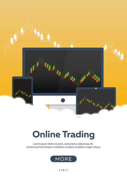 Poszter Forex trading. Forex online, online kereskedési. Tőzsde elemzés, pénzügy. Lapos rajzos illusztráció. — Stock Vector