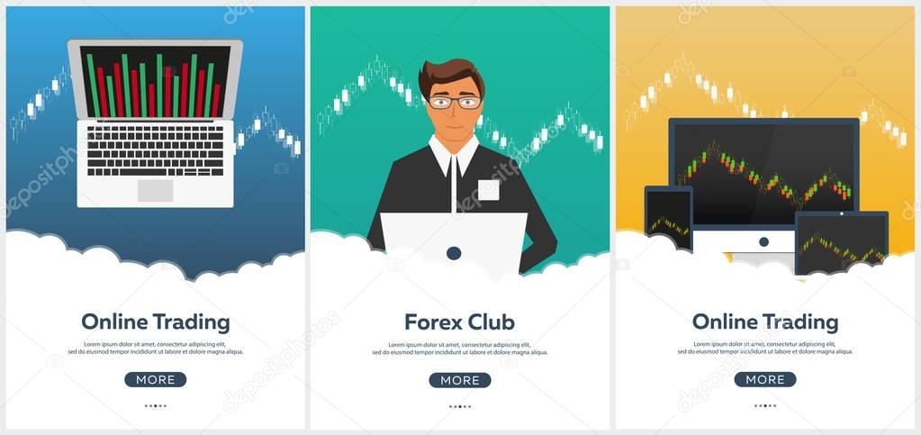 Poster Forex trading. Forex online, online trading. Stock market analysis, finance. Flat style illustration.