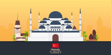 Istanbul. Türkiye. Sultanahmet Camii. Turizm. İllüstrasyon seyahat. Modern düz tasarım. Türkiye seyahat.