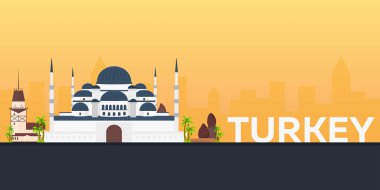 Istanbul. Türkiye. Sultanahmet Camii. Turizm. İllüstrasyon seyahat. Modern düz tasarım. Türkiye seyahat.