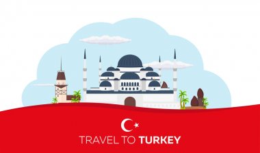 Istanbul. Türkiye. Sultanahmet Camii. Turizm. İllüstrasyon seyahat. Modern düz tasarım. Türkiye seyahat.