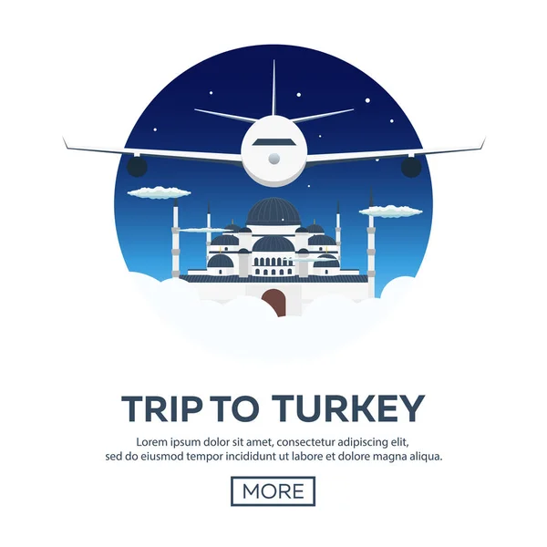 Istanbul. Turkije. Blauwe moskee. Toerisme. Reizende illustratie. Moderne platte ontwerp. Turkije reizen. — Stockvector