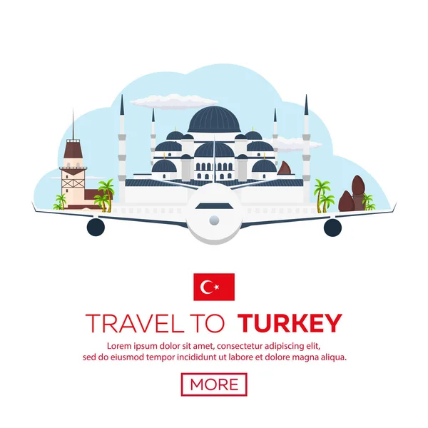 Istambul. A Turquia. Mesquita Azul. Turismo. Ilustração itinerante. Design plano moderno. Turquia viagem . —  Vetores de Stock