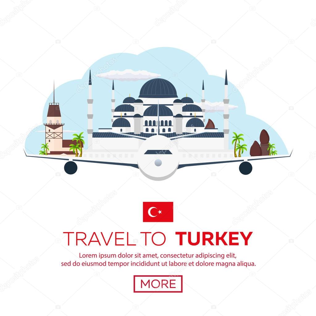 Istanbul. Turkey. Blue Mosque. Tourism. Travelling illustration. Modern flat design. Turkey travel.