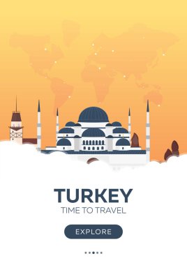 Türkiye. Istanbul. Seyahat zamanı geldi. Seyahat poster. Vektör düz çizim.